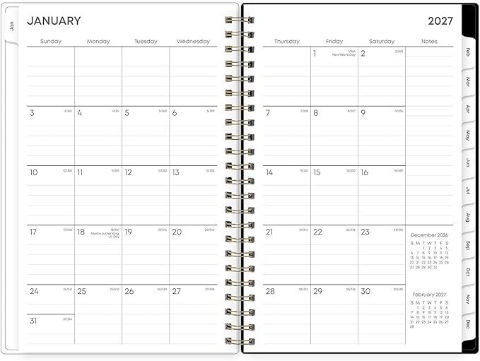 Blue Sky 2027 Weekly and Monthly Planner Calendar, January 2027 - December 2027, 5" x 8", Clear Pocket Cover, Laminated Tabs, Durable Twin Wire Binding, Baccara Dark