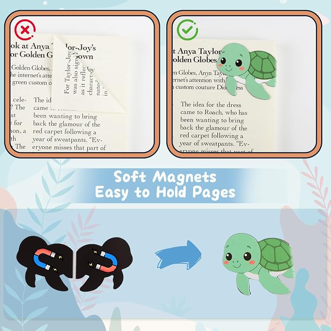 10Pcs Magnetic Bookmark, Cute Marine Animals Theme Bookmarks, Animal Book Marks for Reading, Office Reading Accessories, Page Clips for Book Lovers, Reader, Women, Students