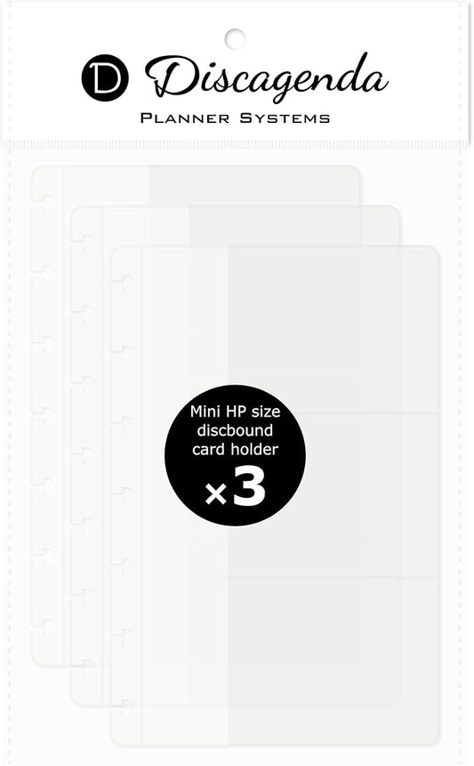 Discagenda Clear Card Holder Pocket Mini HP (4.6x7in) Size, 3 Pack for Discbound Planner Personal Organizer