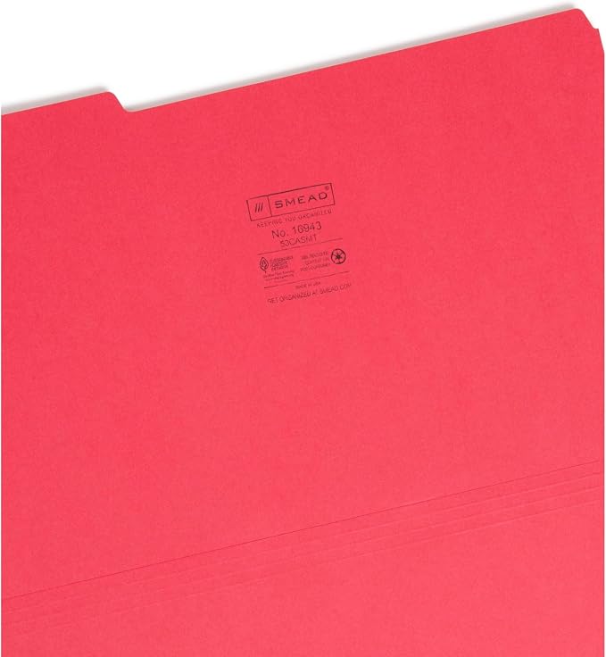 Smead Colored File Folder, 1/3-Cut Tab, Legal Size, Assorted Colors, 100 per Box (16943)