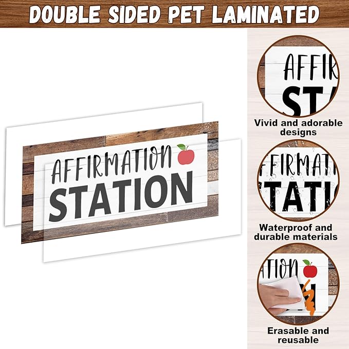 Classroom Affirmation Station Bulletin Board Set Motivational Bulletin Board for Classroom Door Decorations Wood Grain Mental Health Posters You are Positive Cutouts for Teachers School Wall Supplies