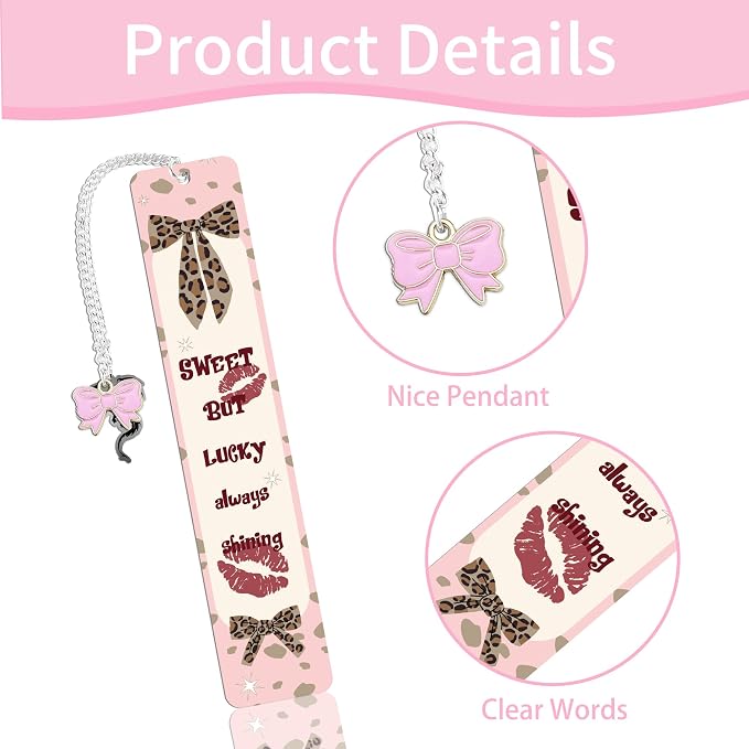 Cute Metal Bookmarks, Y2K Pretty Girly Bookmark Page Clips with Pink Bow, Charm Romance Book Accessories Gift for Reading Women Book Lovers