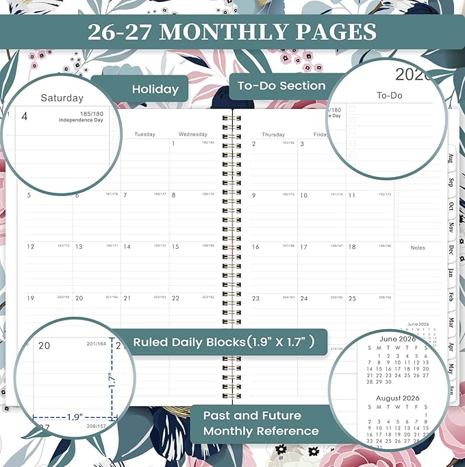 Planner 2026-2027 - Academic Planner 2026-2027, Jul. 2026 - Jun. 2027, Weekly and Monthly with Tabs, 26-27 Calendar Planner, 9" x 11", Back Pocket + Thick Paper + Twin-Wire Binding - Petunia