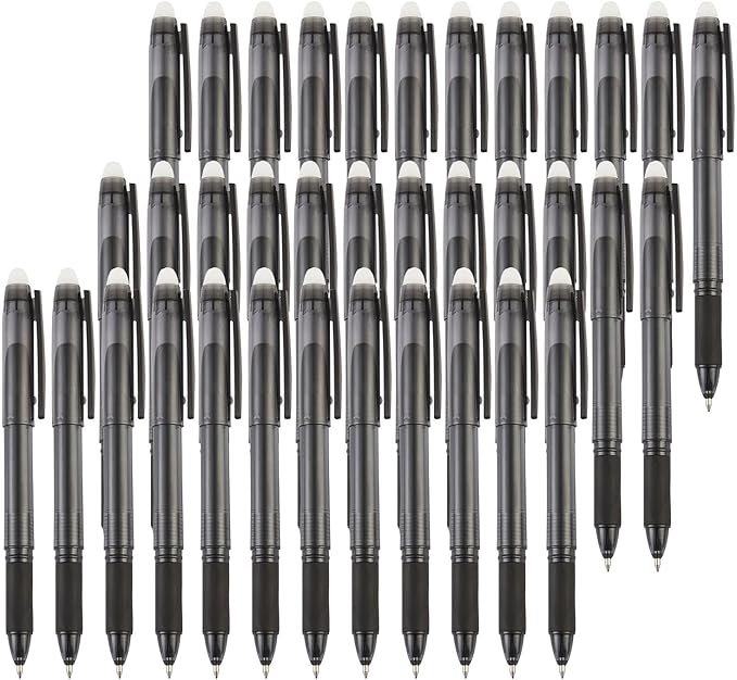 Volcanics Erasable Gel Pens, 0.7mm Fine Point Gel Erasable Ink with Eraser Cap- Rocket Book, Soft Black, 36 Pack, Smooth Writing Pencil-Like Precision for Home & Office