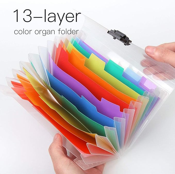Expanding File Folder, Subdivision Accordion File Folder Mini Organizer PP Wallet for Cards,Coupons,Receipt,Tax Item or Changes,7x4.5 Inches,12 Pockets with Tabs and Check Case(Multicolour)