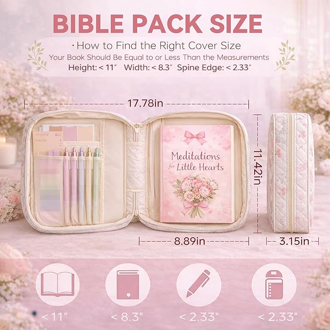 Bible Bag for Women, Bible Cover Case with Study Supplies,Large Quilted Bible Bag with Handle and Zipper, Suitable for Christian Books-Christian Gift for Girls(Lily)