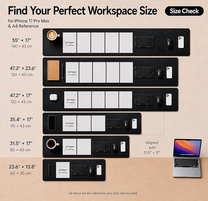AFIING Cork Desk Mat, Black,23.6" x 13.7", Desk Pad Protector | Dual-Sided Cork & PU Leather, Large Mouse Pad, Non-Slip & Waterproof