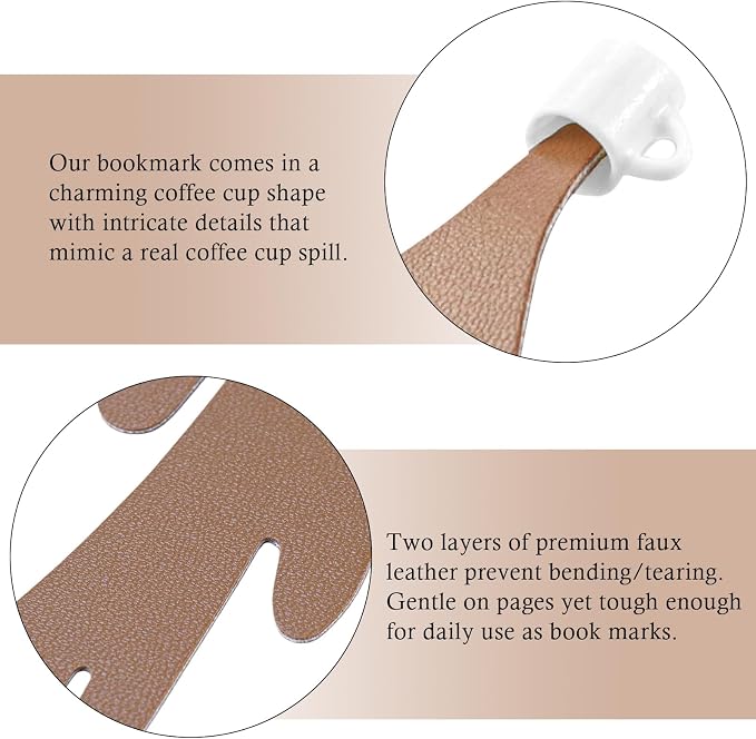 Coffee Bookmark, Spilled Coffee Bookmark Coffee Cup Craft Faux Leather for Book and Coffee Lovers, Bookworm Women Men