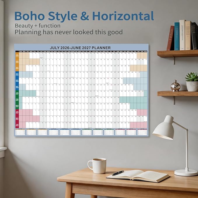 24x36 Inch Academic Wall Calendar 2026-2027 - Folded Large Yearly Wall Planner July-june, Boho12-Month Paper Calendar with Large Blocks for School, Office, Teachers & Home