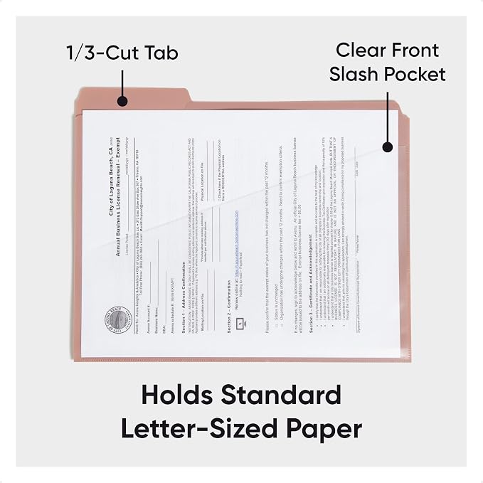 Smead Poly File Folders with Pockets, Folders for Documents, 1/3-Cut Tabs, File Folders Letter Size, Office Supplies, School Supplies (30, Dawn Colors)