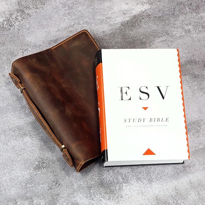ESV Study Bible Cover – Full Grain Leather Bible Case with Handle, Handmade Vintage Protector for ESV Study Bible Only