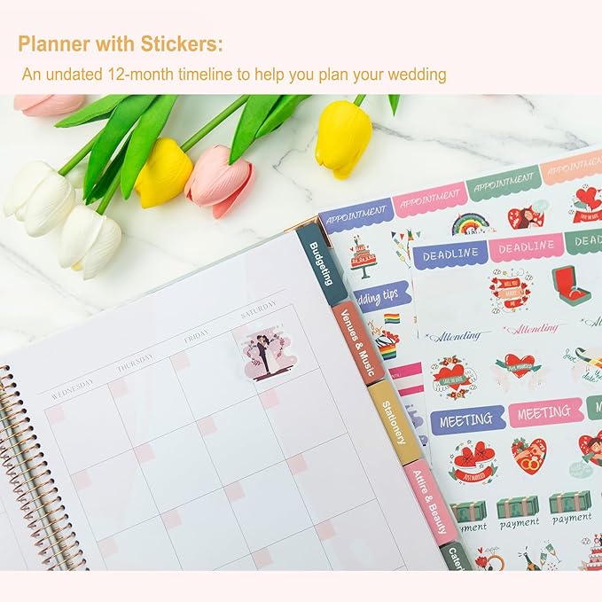 COMIX Wedding Planner Book and Organizer, Wedding Planner Binder for Bride, Undated Keepsake Planner with12-Month Calendar, Seasonal Guides & Tips, Gift for Engaged Couples, Bride