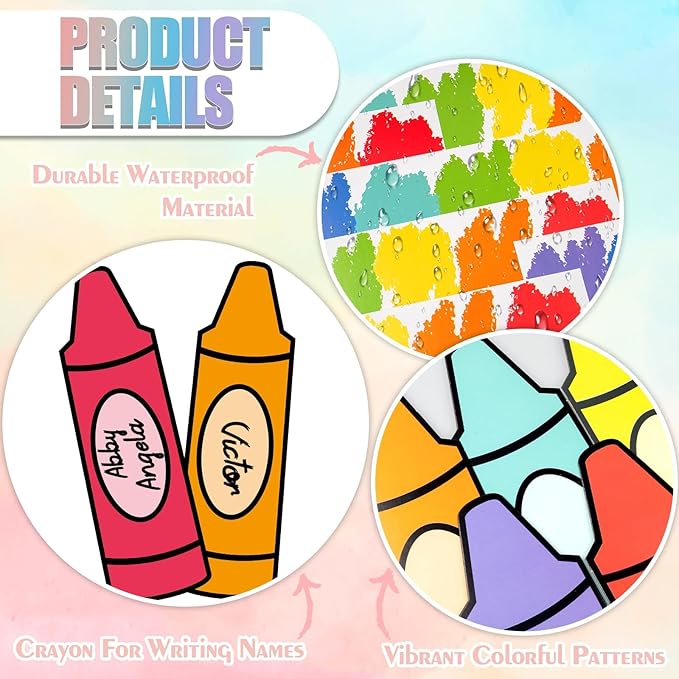 VABAMNA 63Pcs Classroom Bulletin Board Decorations Set - Welcome to Our Pack Crayon Cutouts with Border Trims for School Classroom Door Home Wall Decorations