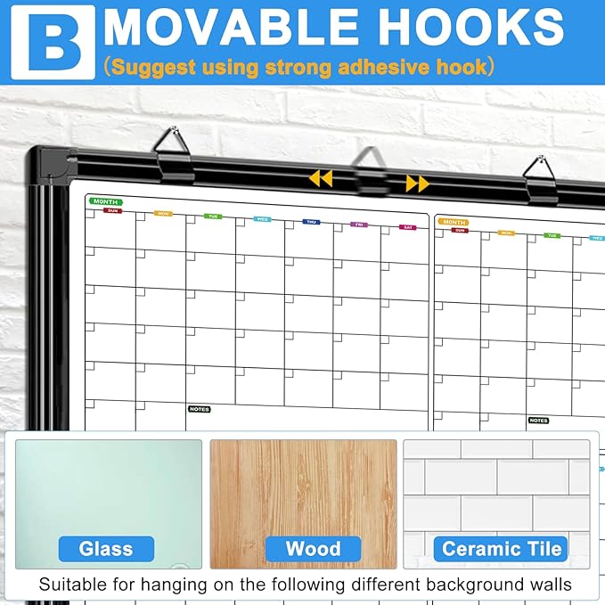 Large Dry Erase Calendar for Wall 72" x 40", 4 Month Whiteboard Calendar Dry Erase for Wall, Black Aluminum Frame Bulletin Board for Office Home and School