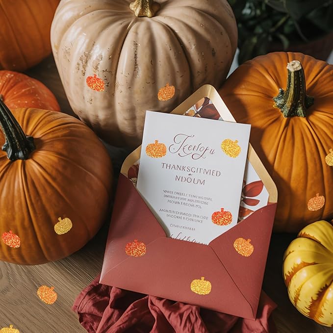 Whaline 1200Pcs Fall Mini Laser Stickers Autumn Pumpkin Self-Adhesive Stickers Thanksgiving Sparkly Label Decals for Craft Scrapbook Envelope Card Teacher Reward, 10 Sheets