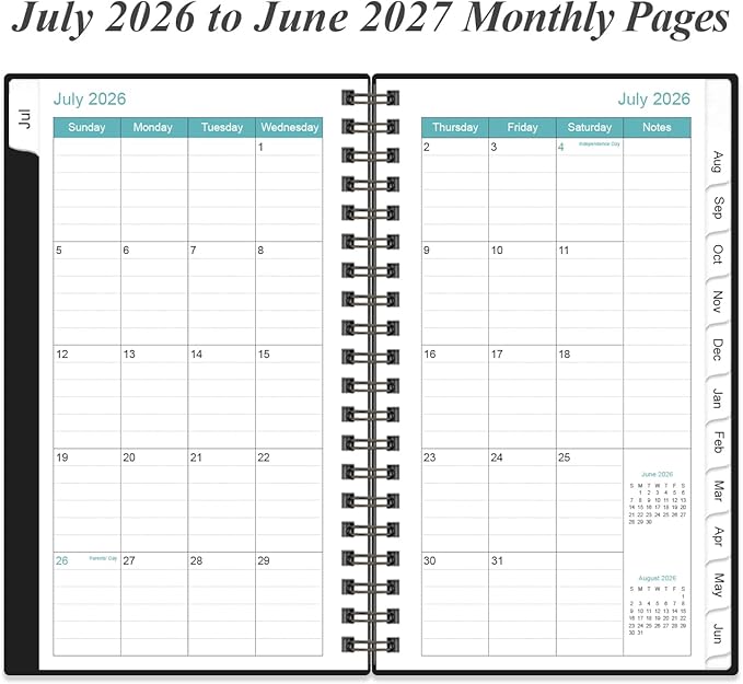 2026-2027 Pocket Planner/Calendar - 2026-2027 Weekly & Monthly Planner from July 2026 to June 2027, 12 Months Tabs, 3.75" x 6.75", Green
