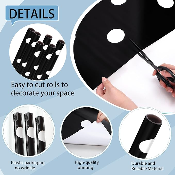 Skyygemm 6 Rolls Classroom Bulletin Board Paper Roll Polka Dot 4 x 12 ft Fade Resistant Colored Background Paper Bulk for Art Decor Drawing Craft(Cute Black)