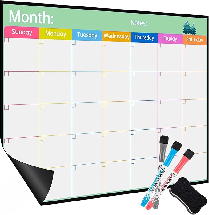 Magnetic Fridge Dry Erase Calendar, Large White Board Calendar for Refrigerator,17x12 inch for Family Schedule,Monthly Planner, Chores,with Strong Magnet Back,Markers