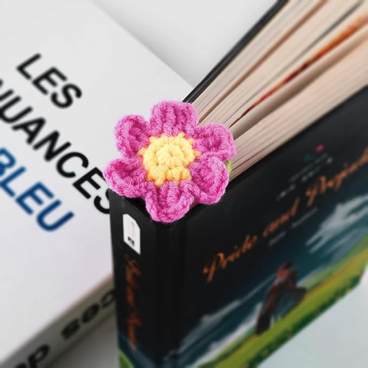 Crochet Bookmarks for Women Girls Kids Knitted Pink Flower Book Mark for Book Lovers Coworker Bookish Birthday Graduation Gift for Her Him Unique Page Bookmark for Readers Christmas Gifts