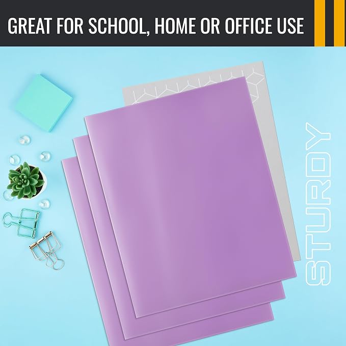 Better Office Products 2 Pocket Glossy Laminated Lavender Paper Folders, Box of 25, Letter Size, Lavender Light Purple Paper Portfolios, 25 Pack