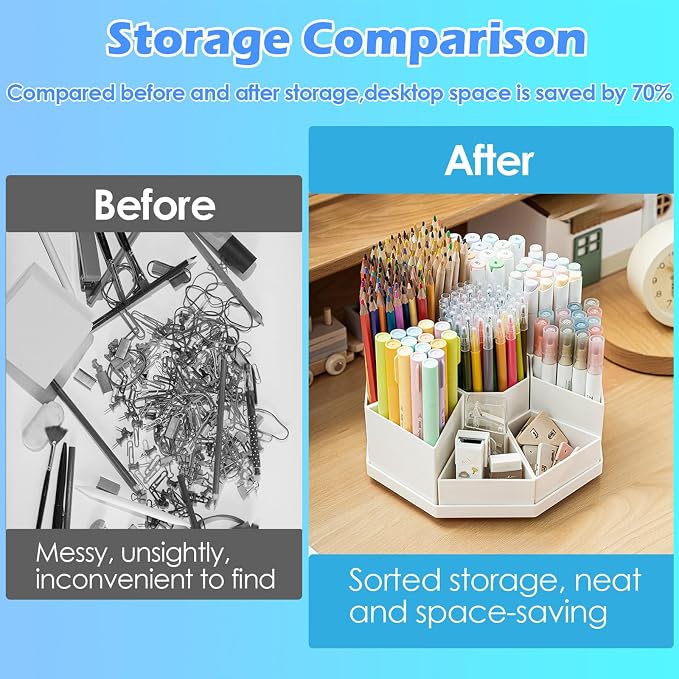 360 Degree Rotating Desk Organizer Caddy with 9 Compartments, Large Capacity Detachable Pencil Holder for Desk, Multifunctional Desktop Storage for Office, School, Home, Dressing Table, Pink