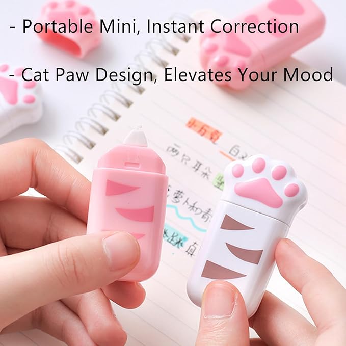 4 Pcs Cute White Out Cat Claw Correction Tape Mini White Out Corrector Correction Supplies for Instant Corrections and Office Products, Color Random