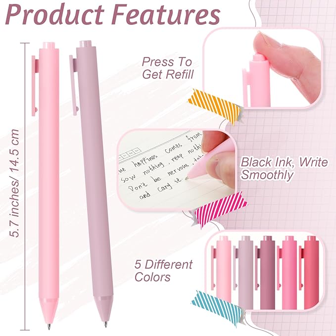Crtiin 50 Pcs Gel Pens Bulk, 0.5mm Fine Point Black Ink Pens, Retractable Smooth Writing Quick Dry, Colored Aesthetic for School Office Journaling Teacher Appreciation Mother Day (Light Pink)