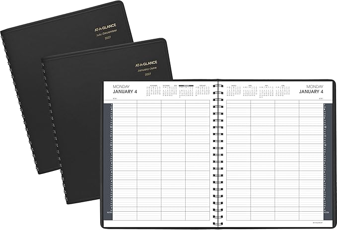 AT-A-GLANCE 2027 Appointment Book Planner, Daily Group Planner, 8.5" x 11", Eight Person, Two-Volume Set Jan-Jun & Jul-Dec, Black (7021205-27)