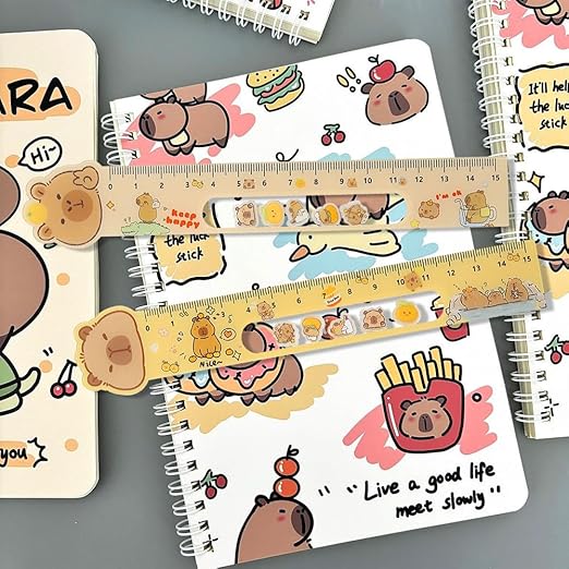 15CM Cute Capybara Straighter Ruler, 2Pcs Plastic Clear Capybara Straighter Ruler, Plastic Measuring Tool Kawaii Portable Stationery School Supplies Stationery Transparent
