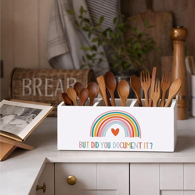 But Did You Document It? Pen Holder, Motivational Desk Organizer, 3 Compartments Wooden Pencil Caddy for Office, Home, Classroom