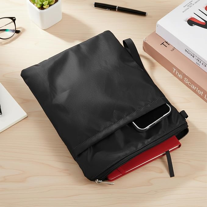 Book Sleeve Pouch, Black Polyester Book Protector, Books Sleeve with Zipper, for Paperback and Hardcover Books, a Gift for Book's Lovers
