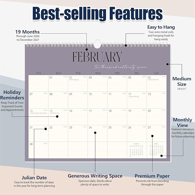 GuassLee Desk Calendar 2026-2027, 19-Month Hanging Desk/Wall Calendar From 2026 Jun-2027 Dec., 14" X 11" Monthly Planner With Thick Paper Spiral Bound For Office Home School Organizing & Planning