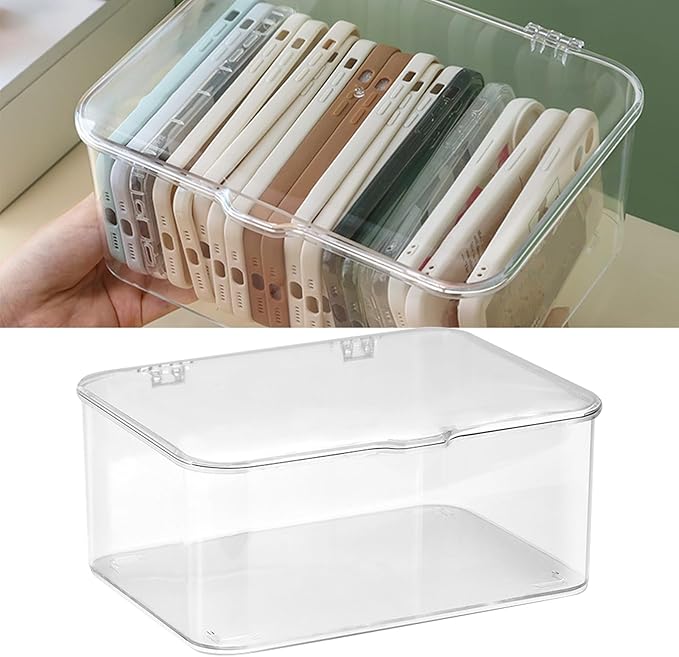 Clear Storage Bins, Plastic Storage Container with Lids Desk Organizers Clear Marker Organizer Desktop Office Supplies for Home Office (Transparent)