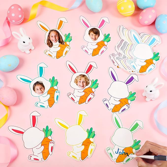 60pcs Easter Bunny Theme Cutouts Easter Bulletin Board Decorations Spring Rabbit Paper Cut-Outs Classroom Decor for Boys Girls Classroom DIY Craft Photo Kindergarten Preschool Wall Door Supplies