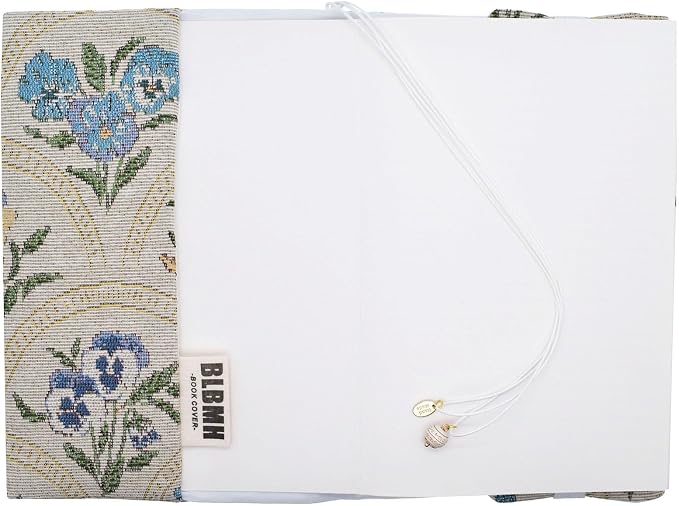 BLBMH 5.5x8.5 Fabric Bible Cover Non-Stretch | Built-in Bookmark | Handmade Washable Book Sleeve for Paperback Journal Privacy Reading Gift for Women - WD Flower White
