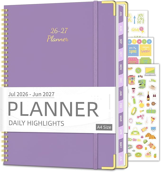 Academic Planner 2026-2027 (8.5" x 11") - Weekly & Monthly Planner (Jul. 2026 - Jun. 2027), Column View Calendar Organizers, Hardcover Agenda Book with Tabs for Office & School, Purple