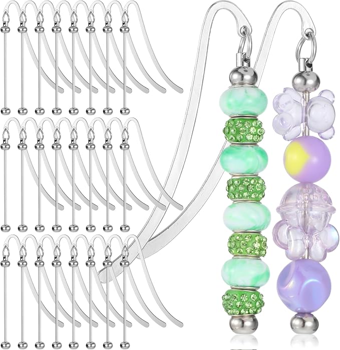 24 Pcs Beadable Bookmarks DIY Metal Blank Bar Bookmark for Beads Modern Bead Craft Jewelry Pendant Charm Gift for Book Lovers Office Supplies