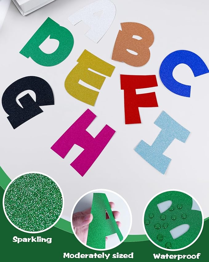243 Pcs Glitter Bulletin Board Letters Set, 4 Inch Alphabet Poster Board Cardboard Cutouts with Numbers and Punctuation, Classroom School Wall Display Decorations (Green)