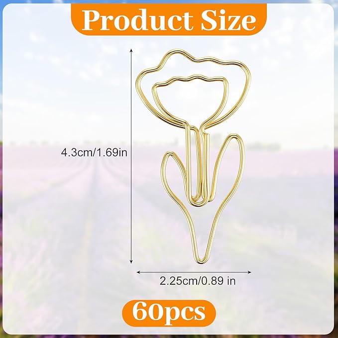Cute Paper Clips, 60Pcs Decorative Paperclips Metal Flower Shaped Paper Clips Bookmarks for Home Office Supplies Desk File Organization Wedding Decoration