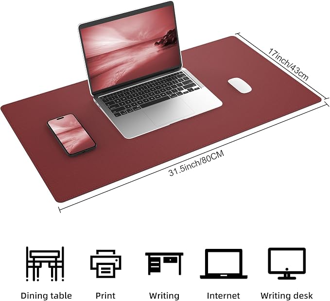 AFIING Cork Desk Mat, 31.5" x 17", Red,Leather Desk pad | Dual-Sided Cork & PU Leather, Non-Slip & Waterproof, Desk Protector for Home Office, Workspace & Gaming