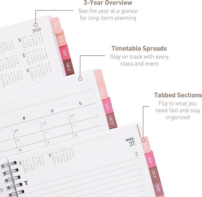 Rileys Academic Planner 2026-2027, Daily, Weekly & Monthly Planner, July 2026 - June 2027, Student Notes Pages, Twin-Wire Binding, Weekly Agenda for School & Work (8 x 6-Inches, Blue)