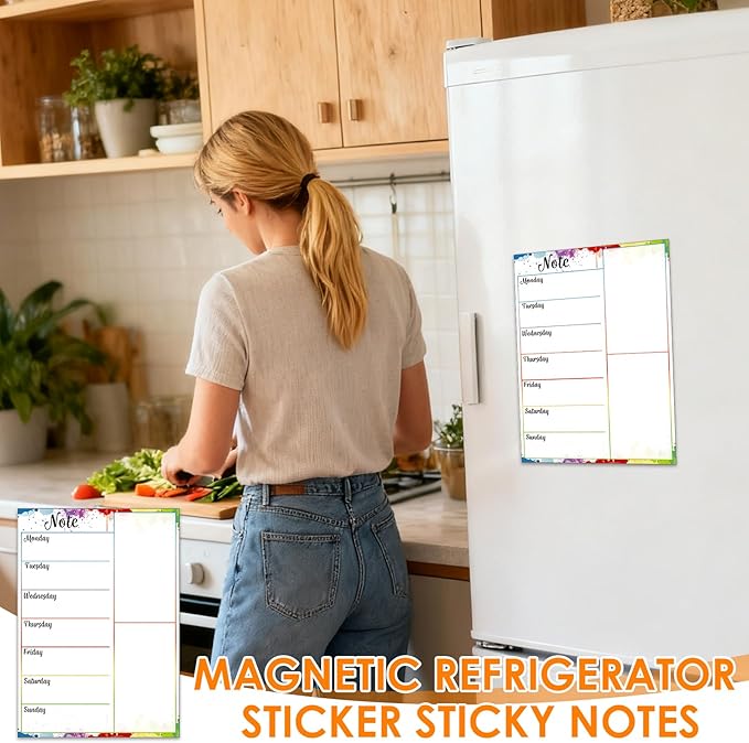 Magnetic Weekly Meal Planner for Refrigerator, 8x12'' Dry Erase Menu Board, Stain Resistant Whiteboard, Strong Magnetic Backing, Ideal for Families, Students, Roommates, Notes, Grocery Lists (C)