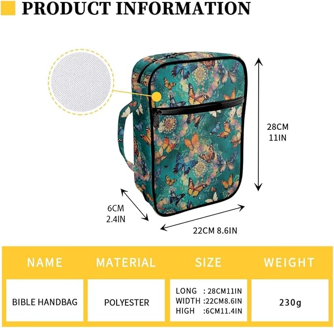 Coldinair Boho Butterfly Bible Case for Women Bible Bag Covers for Girls,Book Carrying Case Holder for Women,Fits for Standard/Large Size Bible