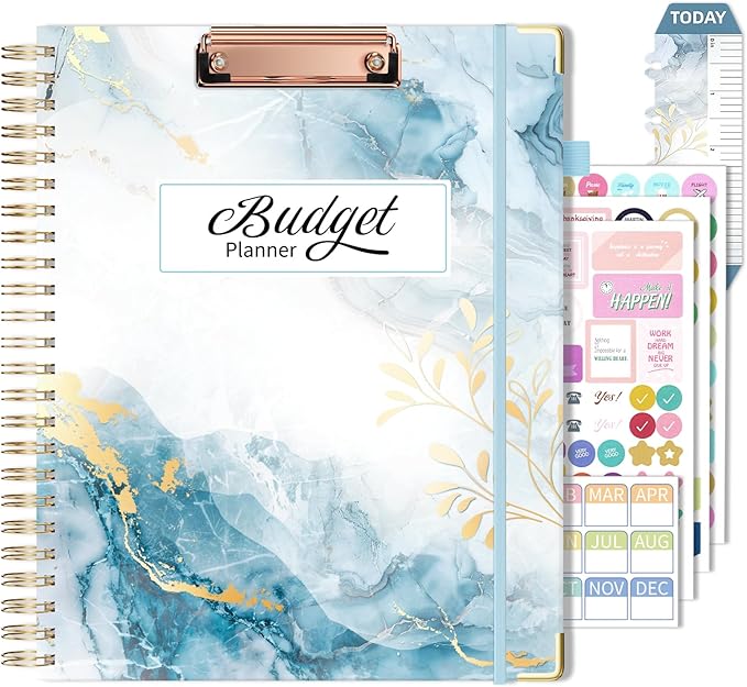 Ospelelf Undated Budget Planner with Expense Tracker and Bill Organizer Large Spiral Bound Monthly Account Planners to Take Control of Your Money 12 Months Blue