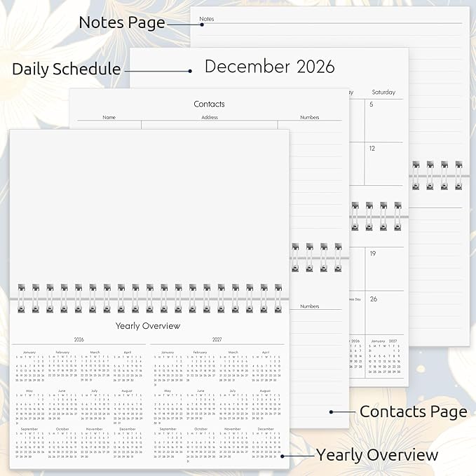 Pocket Calendar 2026-2027, Small Pocket Planner 2026 for Purse - 3.5’’×6.5’’ - From January 2026 to December 2027, Daily Monthly Agenda with Coil for Planning - Golden Flower