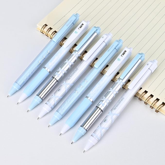 BAYTORY 8Pcs Gel Pens, Aesthetic Pens, Fine Point 0.5 mm Pen for Journaling, Retractable Quick Dry Black Ink, Smooth Writing for Office School Supplies (Blue Series)