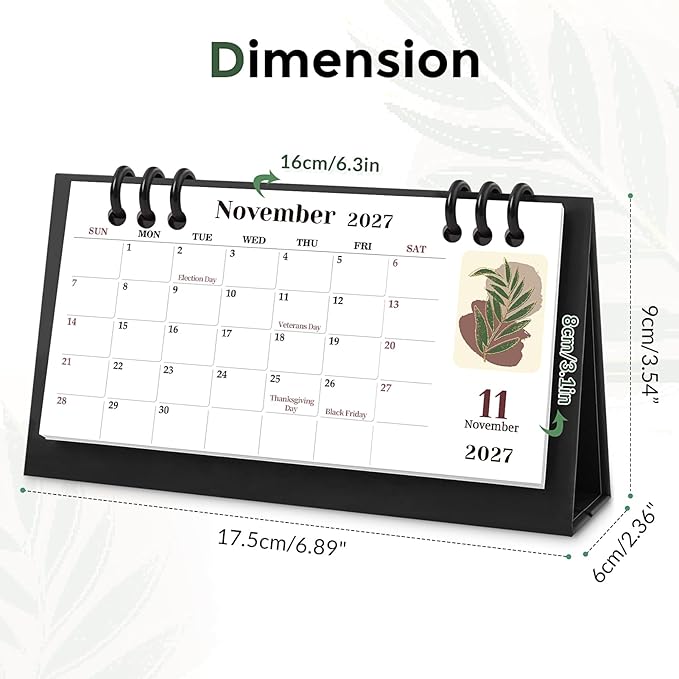 KONVINIT Small Desk Calendar 2026-2027, 6.3" x 3.1", 2026 Desk Calendar - Runs From January 2026 Until December 2027, 24 Months Mini Desktop Calendar for School, Home and Office Supplies
