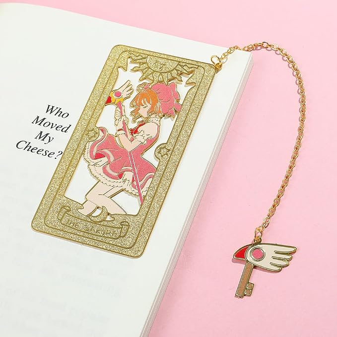 Card Captor Anime Metal Book Mark- Pink Sakura Hollow Out Metal Bookmarks Gift for Girl Book Lovers Anime Fans Collection Christmas Valentine Ideal Marker for Reading Stationery (Summoned Form)