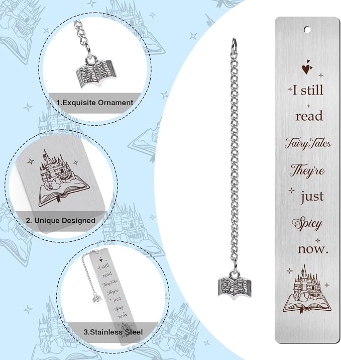 Fairytales Metal Bookmark Gifts - Spicy Funny Bookmarks for Book Lovers Women Girls, Beautiful Book Mark with Pendant, Unique Halloween Thanksgiving Christmas Graduation Gift