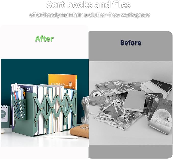 Adjustable Book Ends for Heavy Books, Metal Expandable Bookends for Shelves, Book Organizer Stopper Holder for Desk, Kids Room, Classroom, Office, Library (Green)
